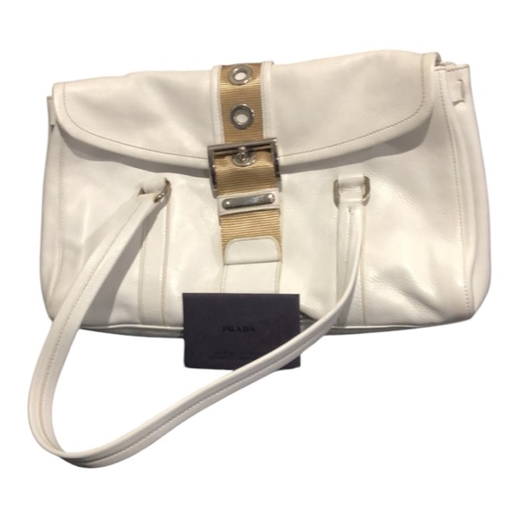 Prada White Leather Shoulder Hand Bag - Picture 1 of 14
